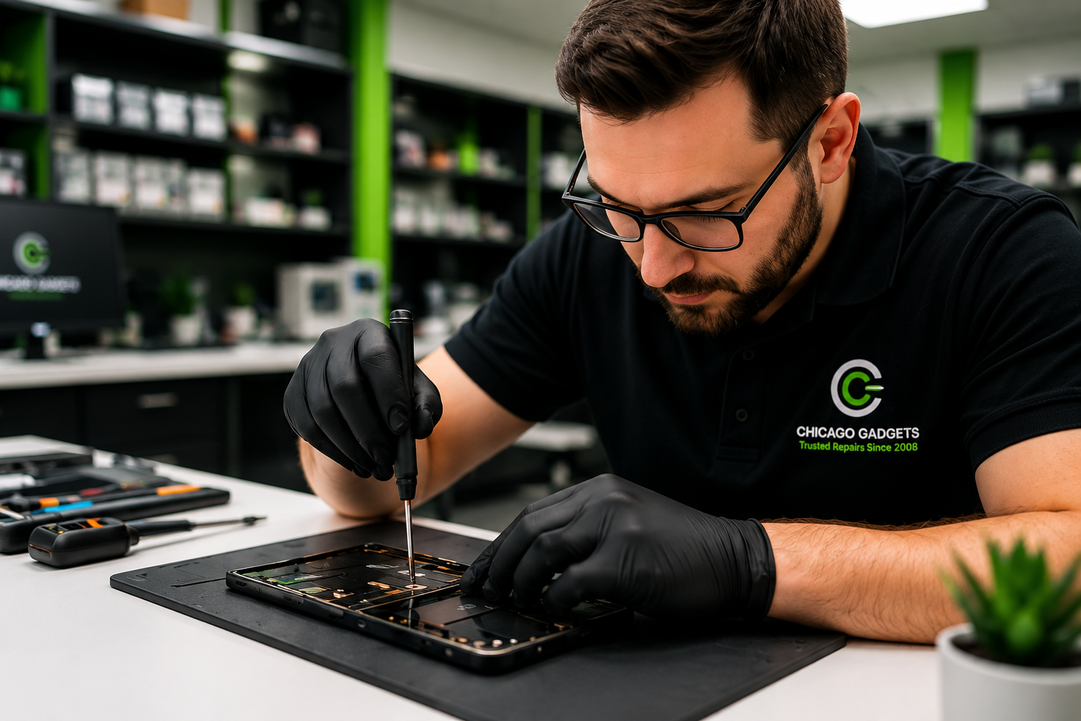 Chicago Gadgets technician at work